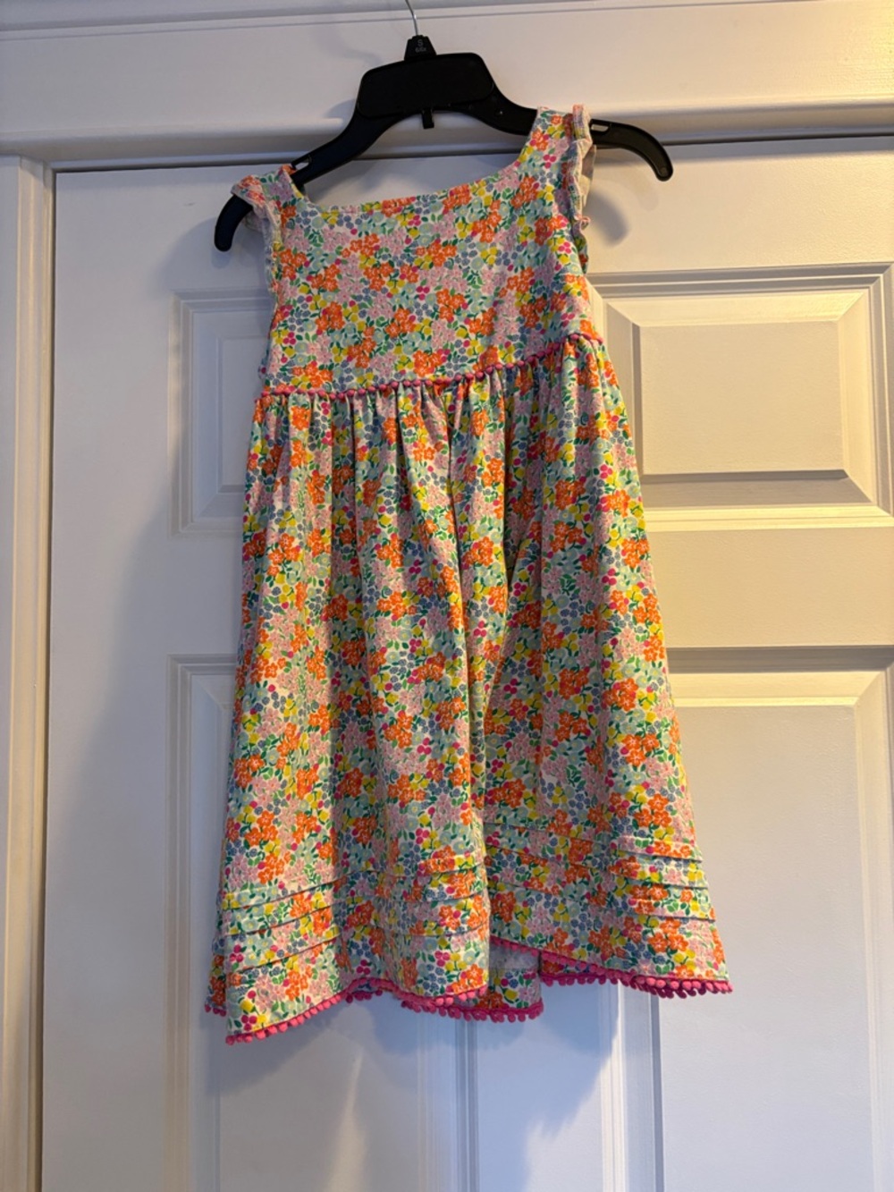MINI BODEN Girls Jersey Floral Dress 7-8 Frill Sleeve Tropical Girl